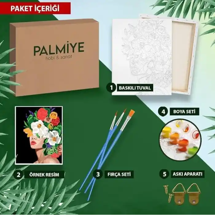 Palmiye Hobi Sanat Sayılarla Boyama Tuval Seti Fırça Boya Dahil (Çıtalı) 40x50 CM - Alageyik