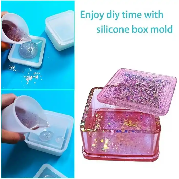 Siliko World Epoksi Kare Kapaklı Mücevher Takı Kutusu Silikon Kalıbı