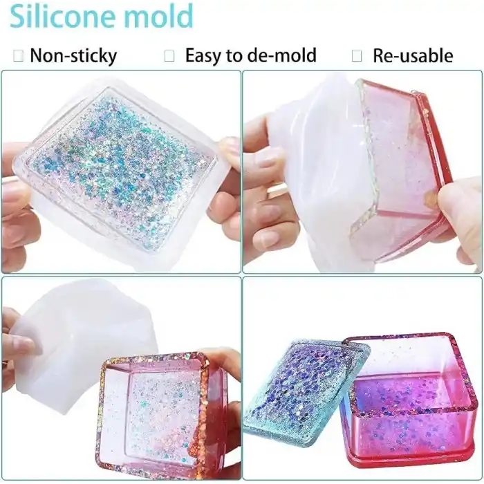 Siliko World Epoksi Kare Kapaklı Mücevher Takı Kutusu Silikon Kalıbı