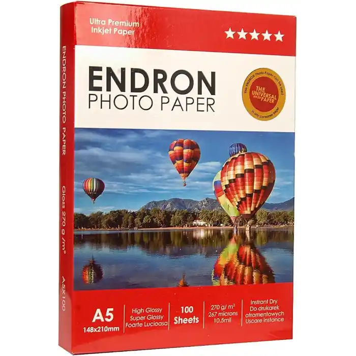 Endron 15 x 21 cm inkjet fotoğraf kağıdı Ultra Premium 100 adet 270 gr Mürekkep yazıcı uyumlu A5 148mmX210mm Parlak