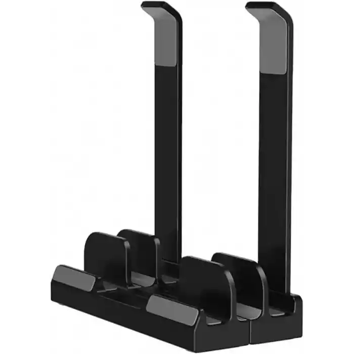 McStorey Laptop Stand Dikey ve Eğimli 3 Slotlu Ayarlanabilir Masaüstü Organizer Telefon Tablet Uyumlu Kaymaz Silikon Pedli Ergonomik Masa Düzenleyici PVC TPU Alaşım Siyah