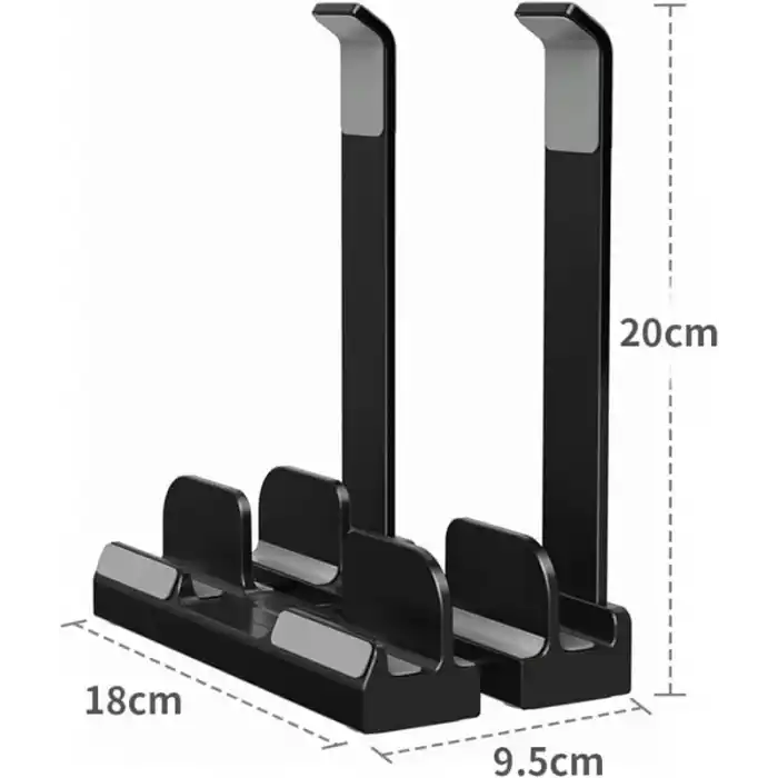 McStorey Laptop Stand Dikey ve Eğimli 3 Slotlu Ayarlanabilir Masaüstü Organizer Telefon Tablet Uyumlu Kaymaz Silikon Pedli Ergonomik Masa Düzenleyici PVC TPU Alaşım Siyah