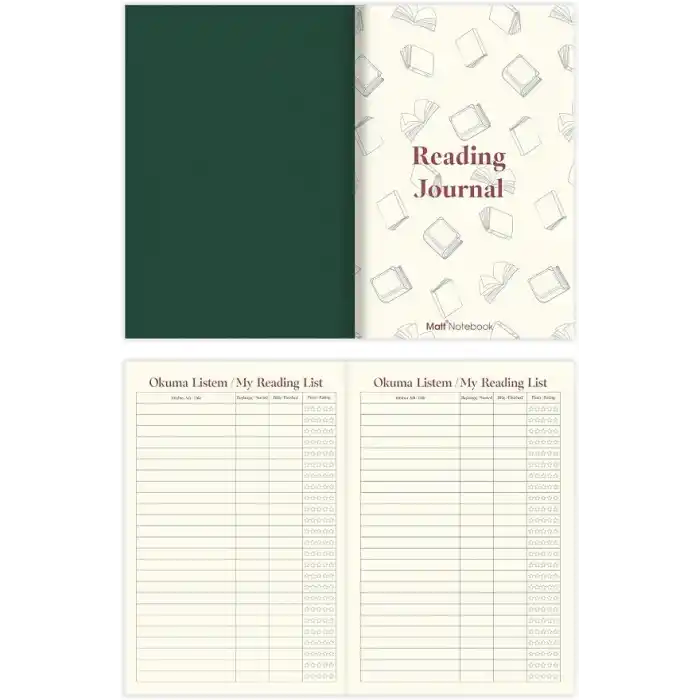 Matt Notebook Kitap Okuma Günlüğü Reading Journal Yeşil