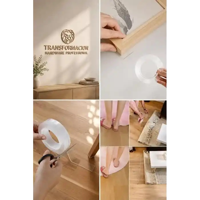 Transformacion 8 Metre Çift Taraflı Şeffaf Akrilik Silikon Nano Bant - Duvar, Halı, Otomobil İçin Çivisiz Güçlü Yapıştırıcı Montaj Bandı 718950