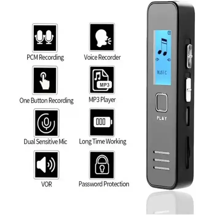 32 GB Dijital Ekranlı Ses Kaydedici Kulaklıklı Mini Ses Kayıt Cihazı