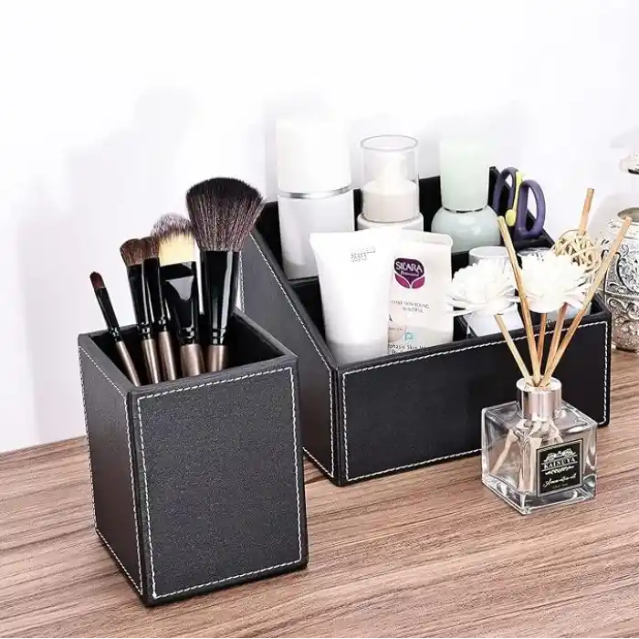 Xspring PU Deri Kare Kalemlik, Kalem Bardakları Masa Aksesuarları Düzenleyici, Ofis Kırtasiye Malzemeleri Düzenleyici, Kalem Düzenleyici, Ofis Malzemeleri Organize için Kalem Tutucu Kupası, Kahverengi