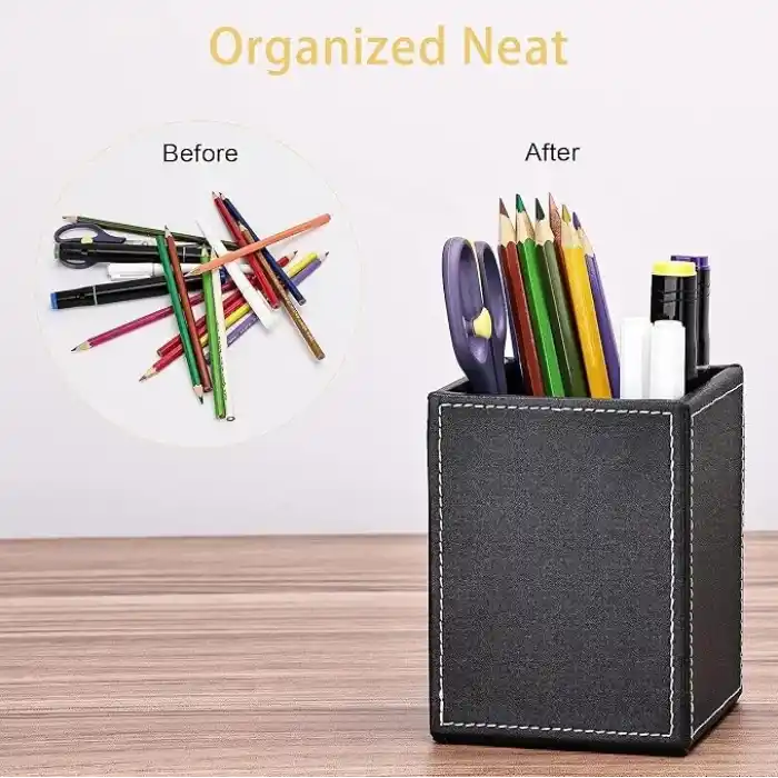 Xspring PU Deri Kare Kalemlik, Kalem Bardakları Masa Aksesuarları Düzenleyici, Ofis Kırtasiye Malzemeleri Düzenleyici, Kalem Düzenleyici, Ofis Malzemeleri Organize için Kalem Tutucu Kupası, Kahverengi
