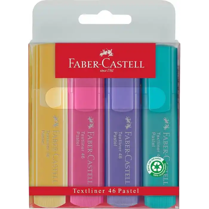 Faber-Castell Textmarker Textlıner 1546 Pastel, 1 - 5 Mm, 4Lü Paket, İçerik: 1X Sarı, Yeşil, Fuşya Ve Lila