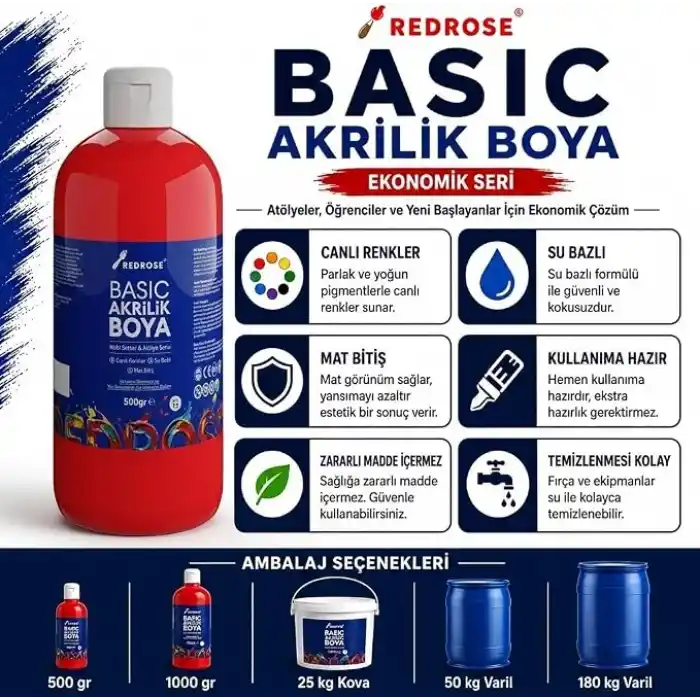 Kırmızı Basic Akrilik Boya 500gr