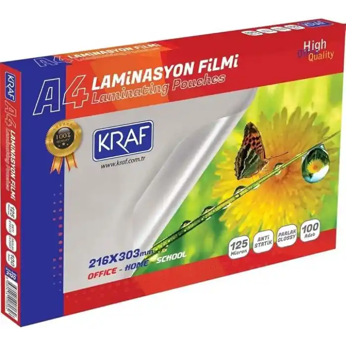 Kraf LAMİNASYON FİLMİ PARLAK A4 125MIC 100LÜ (A4)