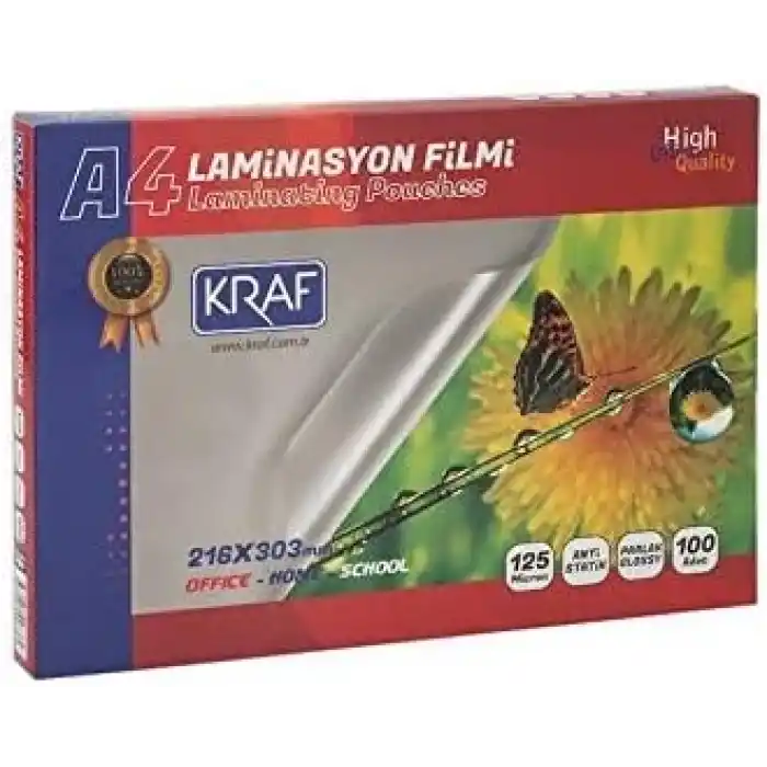 Kraf LAMİNASYON FİLMİ PARLAK A4 125MIC 100LÜ (A4)