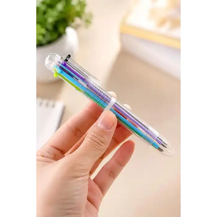 TELVESSE 6 Renkli Basmalı Tükenmez Kalem Siyah Mavi Kırmızı Turuncu Yeşil Mor Çok Renkli Tükenmez Kalem P3515