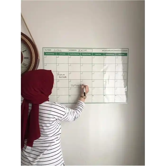 Tutunabilir Kağıt Aylık Planlayıcı Takvim Akıllı Tahta Yazı Tahtası + Kalem Duvara Cama Tahtaya Uygulanır