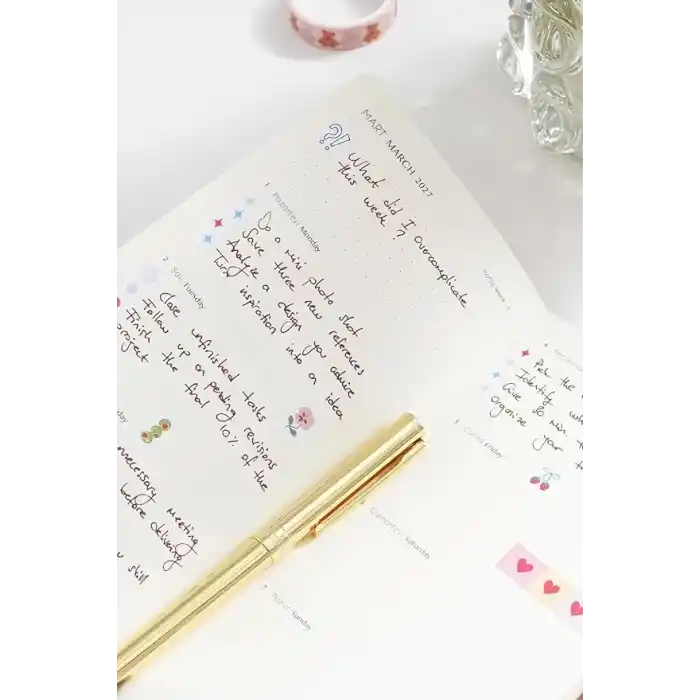 Matt Notebook 2027 Yılı Haftalık Keten 9x17 cm Cep Ajandası 12 Aylık Pembe