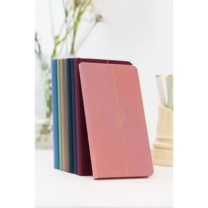 Matt Notebook 2027 Yılı Haftalık Keten 9x17 cm Cep Ajandası 12 Aylık Pembe