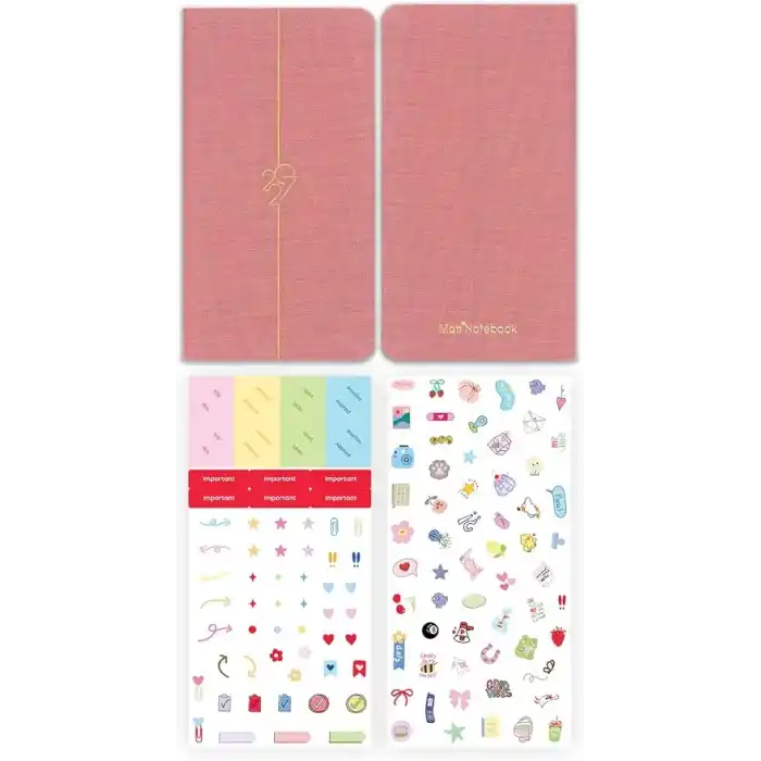 Matt Notebook 2027 Yılı Haftalık Keten 9x17 cm Cep Ajandası 12 Aylık Pembe