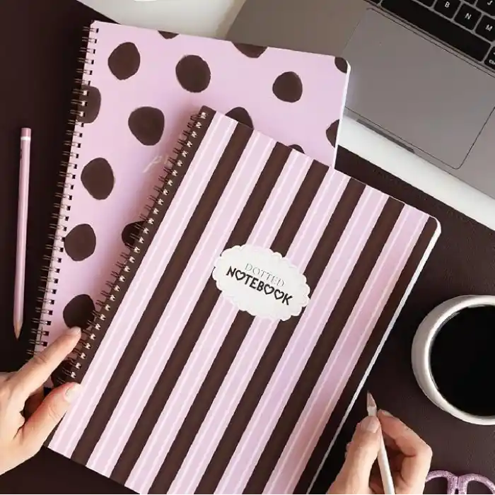 A4 Spiralli Karton Kapak 2’li Set Noktalı Okul Defteri 80 yaprak, Ders Programlı Pembe Puantiye
