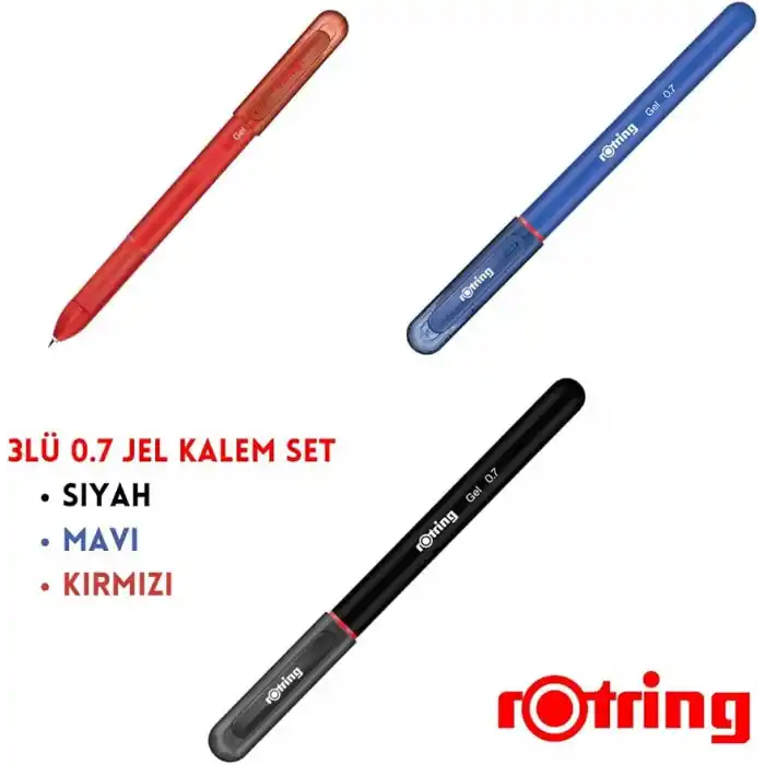 Rotring Jel Kalem 0.7 mm, 3 Renk Set, Siyah Mavi Kırmızı