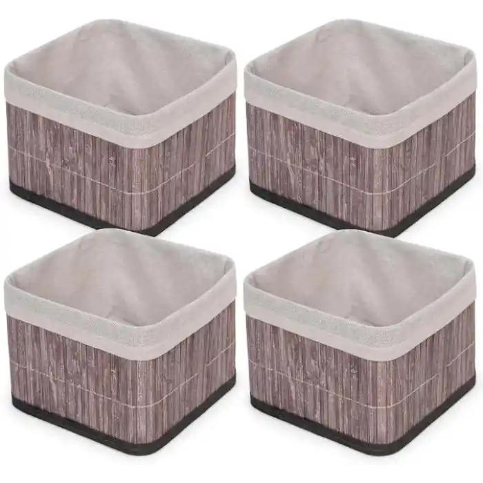 Deconox Bambu Çok Amaçlı Saklama Kutusu Düzenleyici Kare Organizer, Dekoratif Bambu Düzenleyici GRİ (20x20x13cm) (4 ADET)