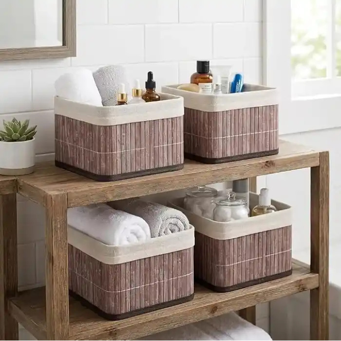Deconox Bambu Çok Amaçlı Saklama Kutusu Düzenleyici Kare Organizer, Dekoratif Bambu Düzenleyici GRİ (20x20x13cm) (4 ADET)