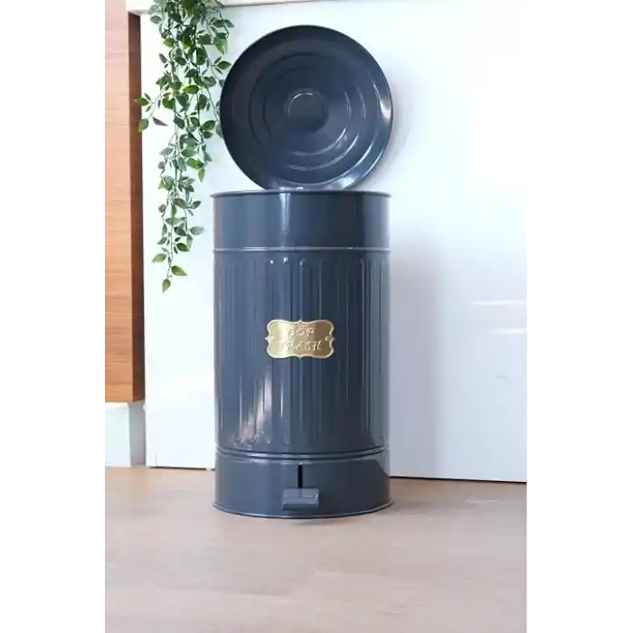 PASLANMAZ GALVANİZ METAL 30 LİTRE PEDALLI ÇÖP KOVASI (ANTRASİT)