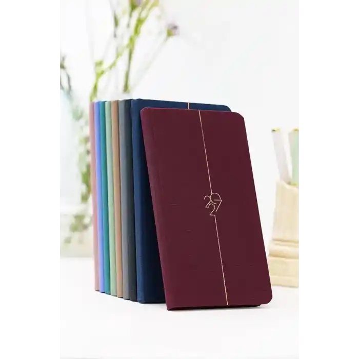 Matt Notebook 2027 Yılı Haftalık Keten 9x17 cm Cep Ajandası 12 Aylık Bordo