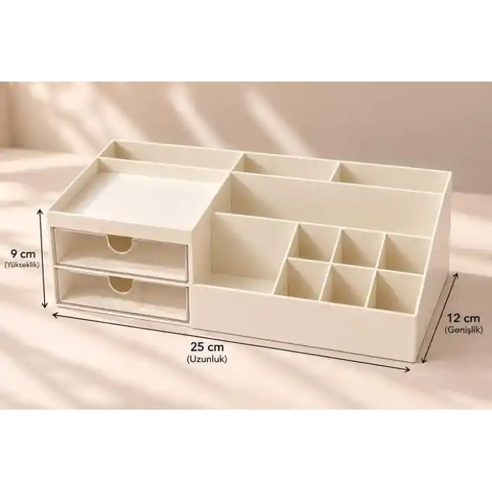 Pink & Blue Home - Çok Amaçlı Makyaj, Masaüstü Düzenleyici | İkili Çekmeceli Organizer