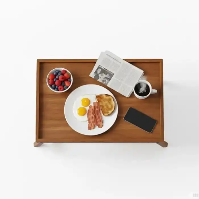 Deinhaus, Ahşap Katlanabilir Yatak Tepsisi – Çok Amaçlı Servis ve Laptop Sehpası, Doğal Ahşap, 40x30 cm, Yükseltilmiş Kenarlı