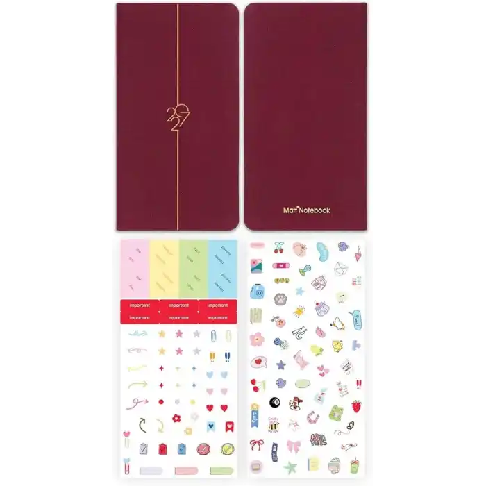 Matt Notebook 2027 Yılı Haftalık Keten 9x17 cm Cep Ajandası 12 Aylık Bordo