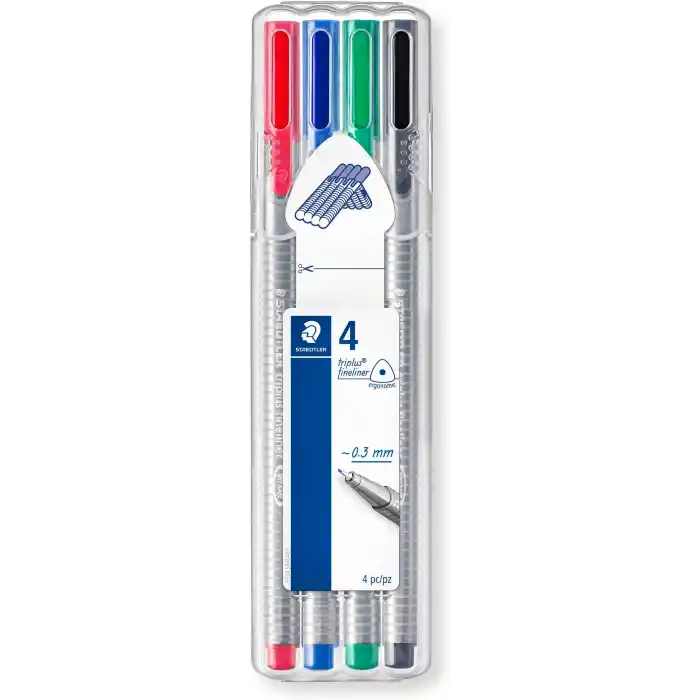 Staedtler 334 Sb4 Triplus Üçgen Fineliner Klasik Renk 0.3 mm 4lü Set