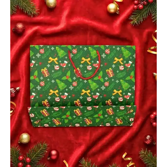 Yılbaşı Temalı Hediye Çantası - Sert Karton Çanta Hediyelik Yüksek Kalite Poşet Noel Konsept Ambalaj