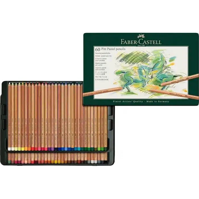 Faber-Castell Pitt Pastel Boya Kalemi, 60 Renk, Yüksek Pigment, Solmaya Dirençli, Fırça ve Parmakla Dağılabilir, Yuvarlak Gövde