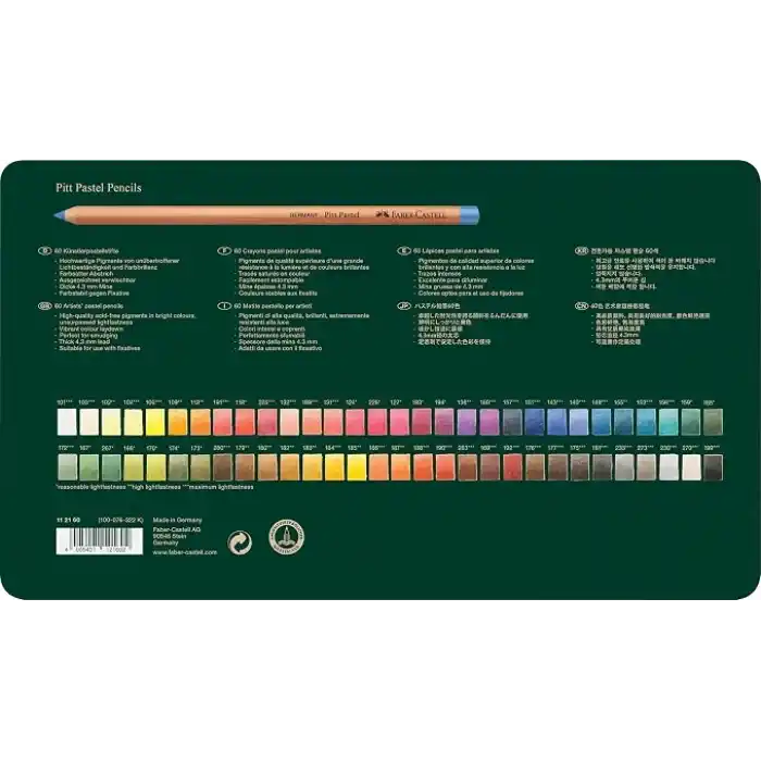 Faber-Castell Pitt Pastel Boya Kalemi, 60 Renk, Yüksek Pigment, Solmaya Dirençli, Fırça ve Parmakla Dağılabilir, Yuvarlak Gövde