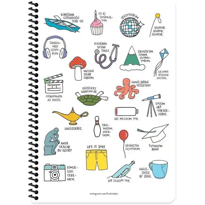 Keskin Color Hisli Şeyler A4 Kareli Spiralli Stickerli Defter Gözüm Yükseklerde
