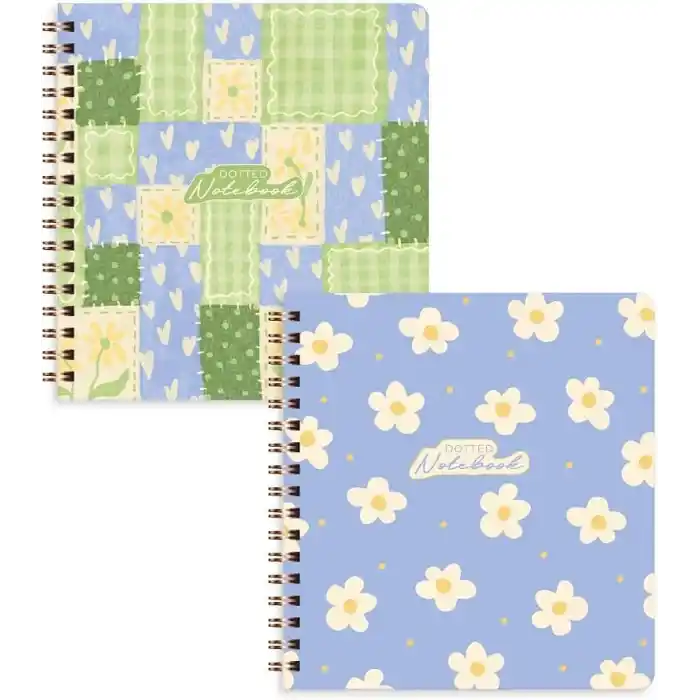 15x16 Spiralli Karton Kapak 2li Noktalı Not Defter Seti - Patchwork