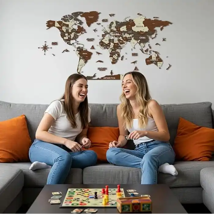 Colorfull Worlds, Çok Katmanlı 3D Ahşap Dünya Haritası, Seyahat Haritası Devletleri ve Başkentleri, Yeni Ev İçin Duvar Dekoru, Gezginler İçin Hediye, Ofis Dekoru, Doğum Günü Hediyesi, Oturma Odası