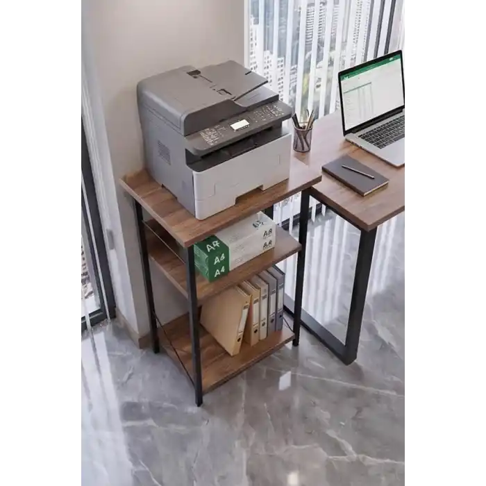 Yazıcı Sehpası 3 Katlı Çok Amaçlı Raf Metal Ayaklı Printer Stand Ofis Ev Düzenleyici Kahverengi