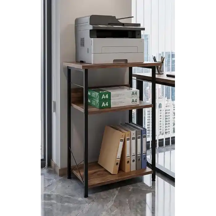 Yazıcı Sehpası 3 Katlı Çok Amaçlı Raf Metal Ayaklı Printer Stand Ofis Ev Düzenleyici Kahverengi