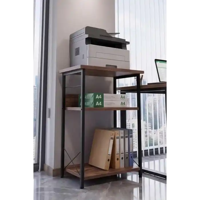 Yazıcı Sehpası 3 Katlı Çok Amaçlı Raf Metal Ayaklı Printer Stand Ofis Ev Düzenleyici Kahverengi