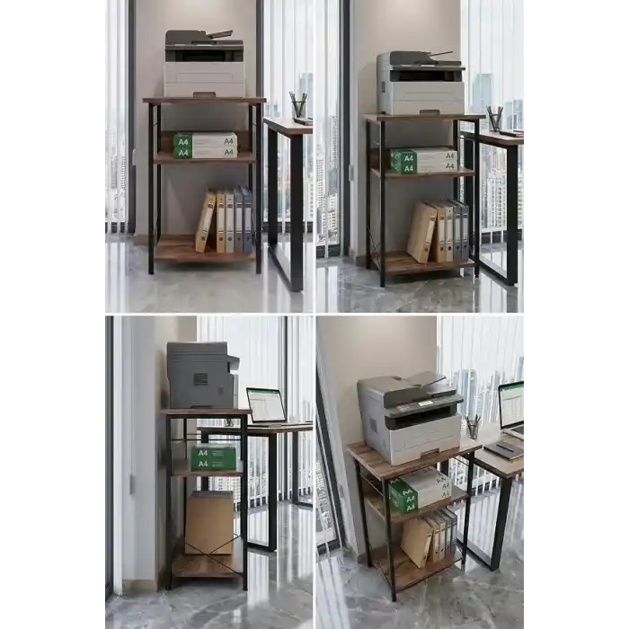 Yazıcı Sehpası 3 Katlı Çok Amaçlı Raf Metal Ayaklı Printer Stand Ofis Ev Düzenleyici Kahverengi