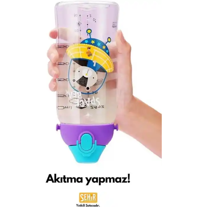 Uzspace 500ml Askılı Kulplu Pipetli Tritan Çocuk Su Matarası (Mavi-Sarı)