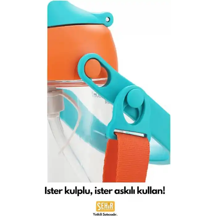 Uzspace 500ml Askılı Kulplu Pipetli Tritan Çocuk Su Matarası (Mavi-Sarı)