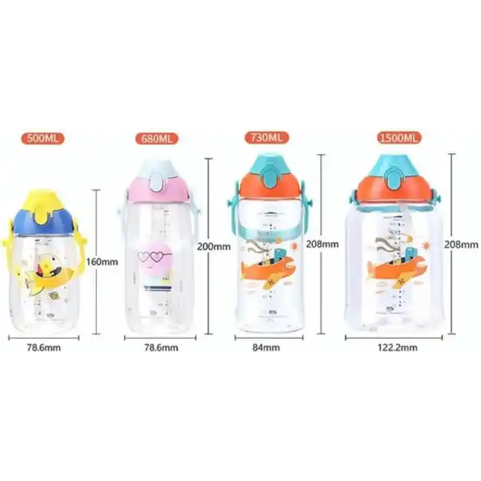 Uzspace 500ml Askılı Kulplu Pipetli Tritan Çocuk Su Matarası (Mavi-Sarı)