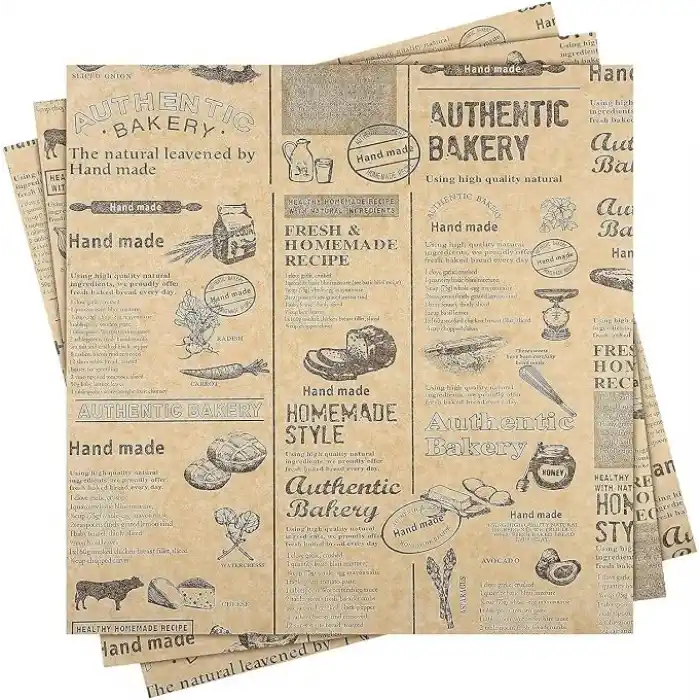 Promosyonca Vintage Gazete Desenli Yağlı Kağıt, Mutfak Sunum Kağıdı, 50 veya 100 Adet Seçeneği (100)