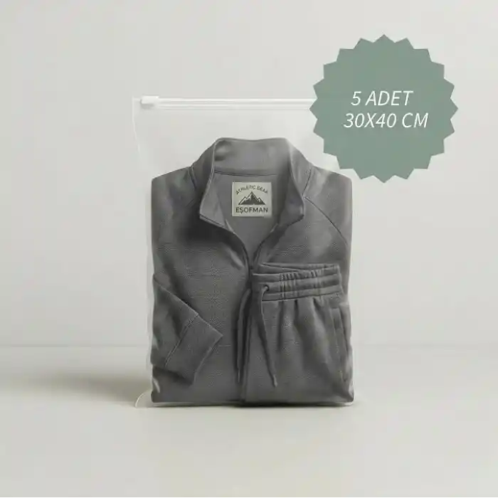 Fermuarlı Yarım Mat Buzlu Şeffaf Tekstil Saklama Torbası Seti, 140 Mikron, BPA İçermez, Zip Kilit, Plastik Malzeme (5 Farklı Ölçü Her Ölçüden 5er Adet - Toplam 25 Parça)