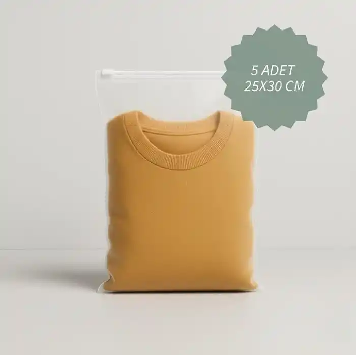 Fermuarlı Yarım Mat Buzlu Şeffaf Tekstil Saklama Torbası Seti, 140 Mikron, BPA İçermez, Zip Kilit, Plastik Malzeme (5 Farklı Ölçü Her Ölçüden 5er Adet - Toplam 25 Parça)