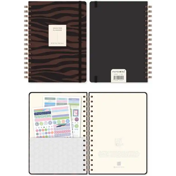PAPERORA Spiralli Süresiz Planlayıcı Ajanda Kahverengi Zebra- 15x21