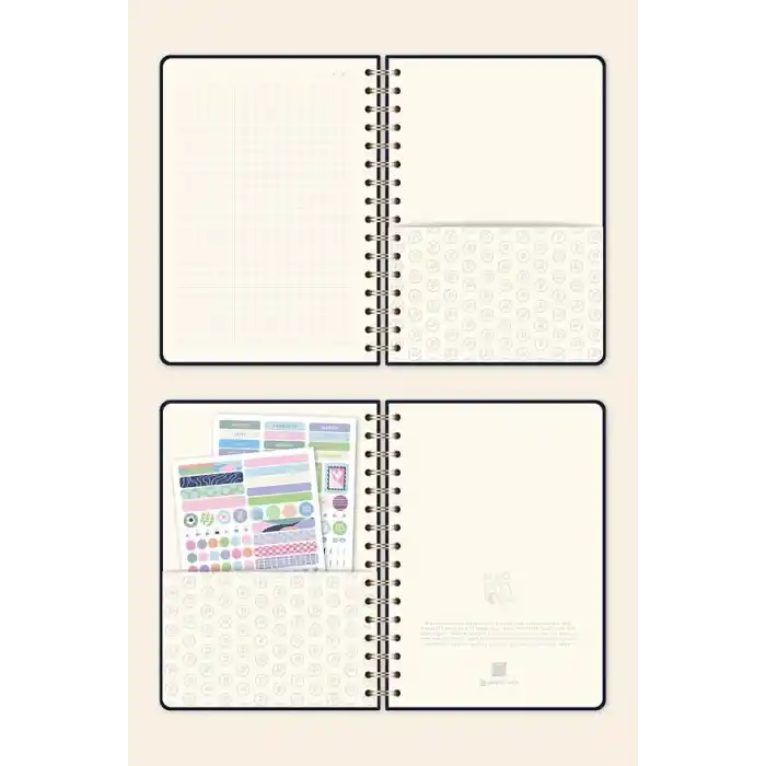 PAPERORA A5 Spiralli Sert Kapak Keten Kareli Tarihsiz Not Defteri Lacivert