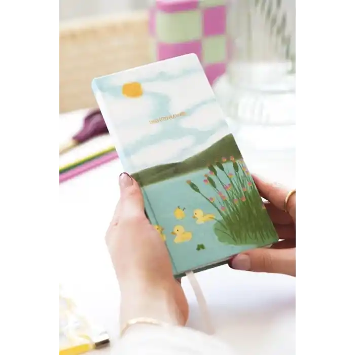 Matt Notebook 9x18 cm Keten Süresiz Haftalık Planlayıcı Kareli Cep Ajandası Manzara