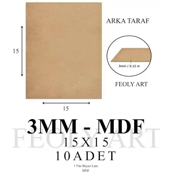 3 mm 15x15 MDF Plaka (10 ADET) - Hobi, Maket, Ahşap El Sanatları İçin Uygun (10`lu Paket)